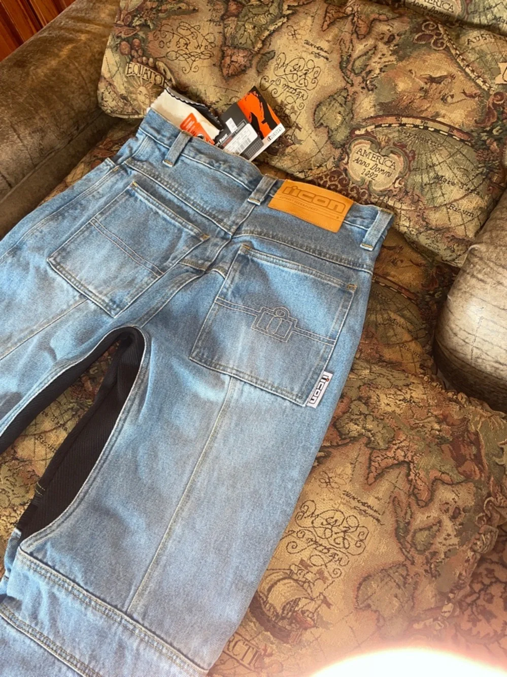 ICON Men's Light Blue Jeans with Black Reinforced Panels for riding - Picture 8 of 9